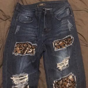 Leopard Sequin Boutique Ripped Jeans